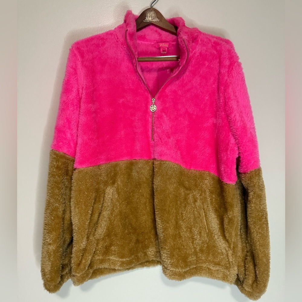 Lilly Pulitzer NWT  Vibrant Pink & Tan Keala Popover color block Size XL